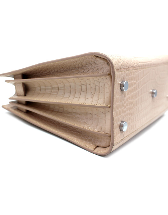 Saint Laurent Sac De Jour Cuir Imprimé Croco Rose Clair