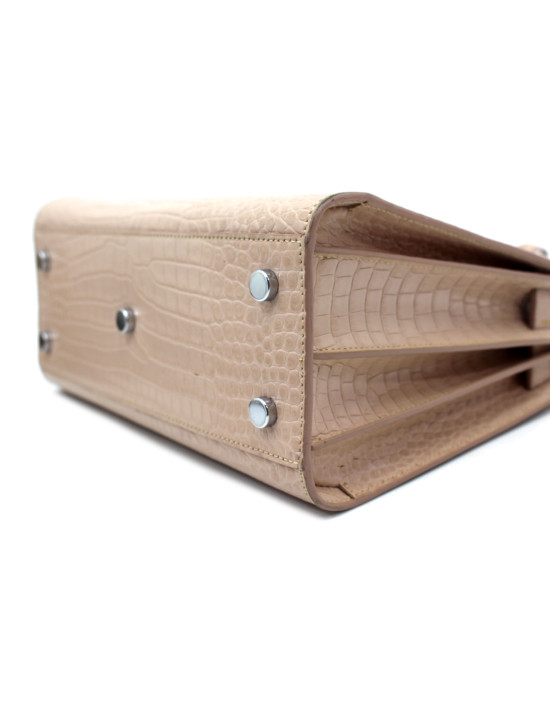 Saint Laurent Sac De Jour Cuir Imprimé Croco Rose Clair