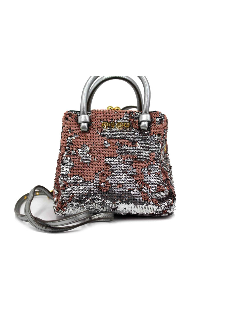 Miu Miu Pochette Paillettes Rosa e Argento
