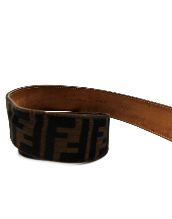 Fendi Cintura Tela e Pelle Marrone