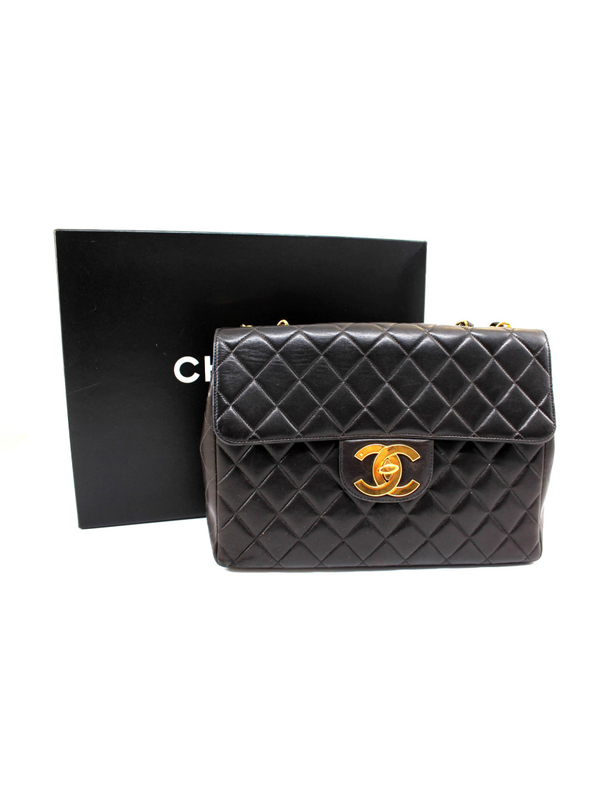 Chanel Maxi Logo Vintage Cuir Noir