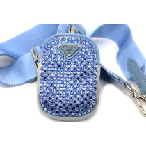 Prada Tracolla con Portamonete Re Edition 2005 Cristalli e Nylon Azzurro