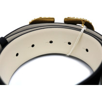 Valentino Cintura Reversibile Pelle Nera e Panna Logo Pietre Multicolor