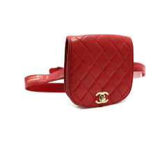 Chanel Sac Banane Matelassé Cuir Rouge