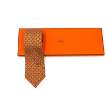 Hermes Cravatta Seta Beige e Rosso