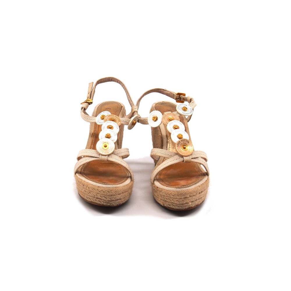 Louis Vuitton Sandali Zeppa Tessuto Beige