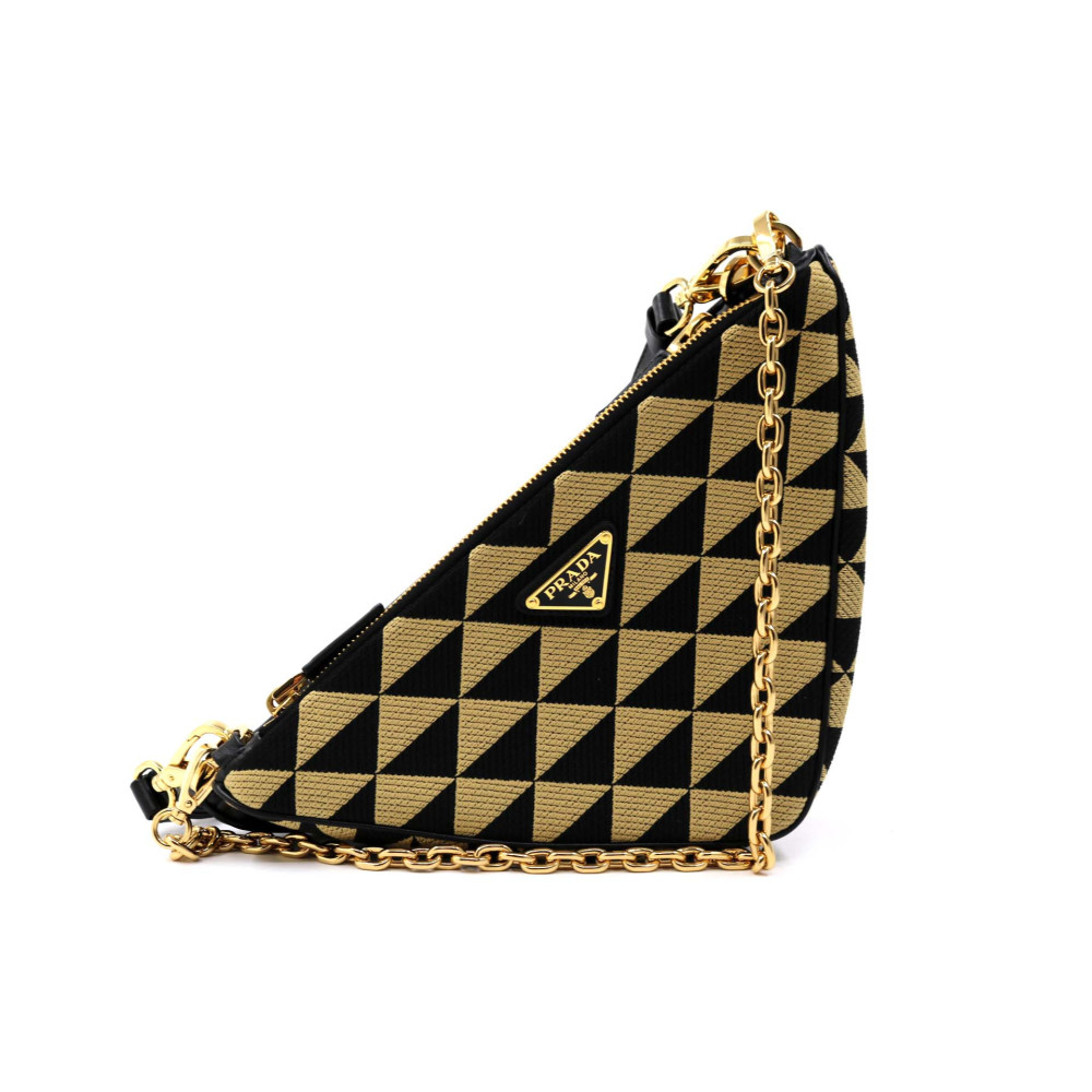 Prada MultiPochette Triange Tessuto Beige e Nero