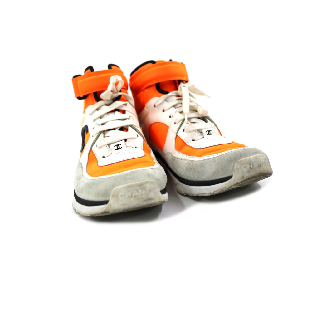 Chanel Sneakers Tela e Pelle Arancio e Bianca