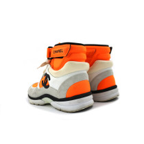 Chanel Sneakers Tela e Pelle Arancio e Bianca