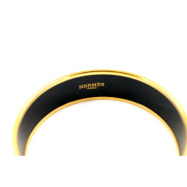 Hermes Bracciale Bangle Metallo Placcato Oro e Smalto Rosso e Nero