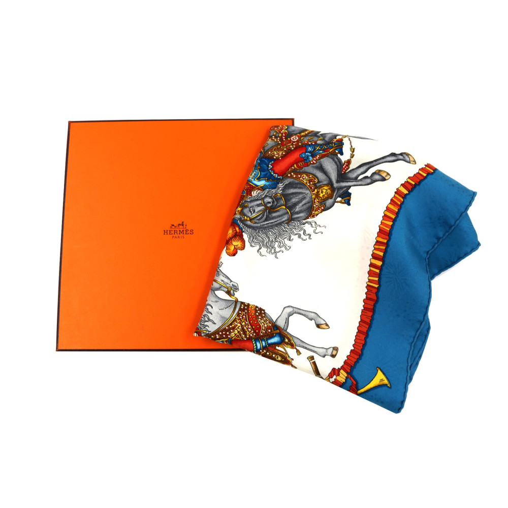Hermès Foulard Festa del Re Sole Seta Bianca e Blu