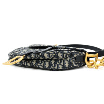 Dior Saddle MM Tela Jaquard Oblique Blu