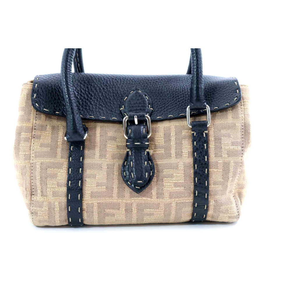 Fendi Linda Selleria Tessuto Jacquard e Cuoio Romano Beige e Nero