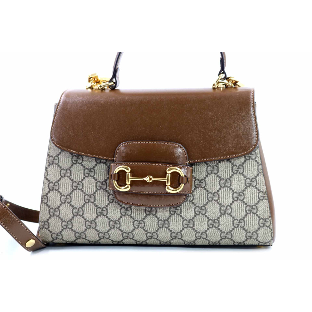 Gucci Horsebit 1955 Media Top Handle Bag GG Beige