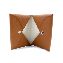 Hermes Portacarte Calvi Duo Compact Pelle Camel