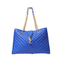 Saint Laurent Cassandre Chevron Pelle Blu Elettrico