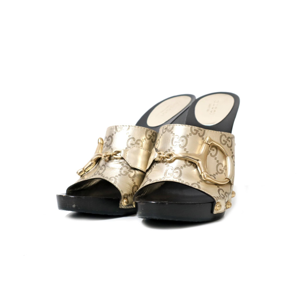 Gucci Sandali Horsebit Baby Pelle Metallizzata Avorio