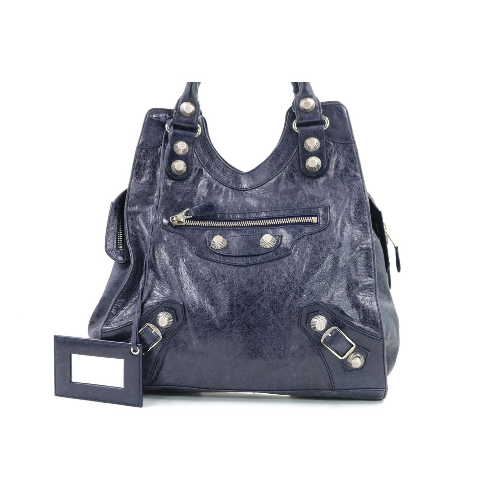 Balenciaga Motocross Bag Pelle Blu Indaco