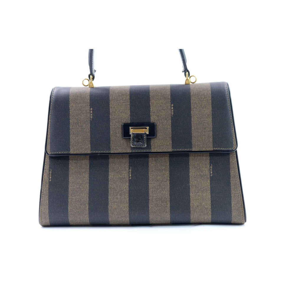 Fendi Pequin Top Handle Tela Marrone e Nera