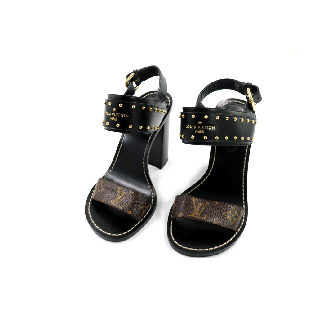 Louis Vuitton Sandali Pelle Nera e Monogram