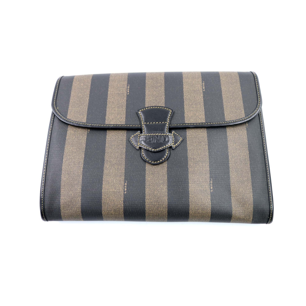 Fendi Pochette Tela Marrone e Beige