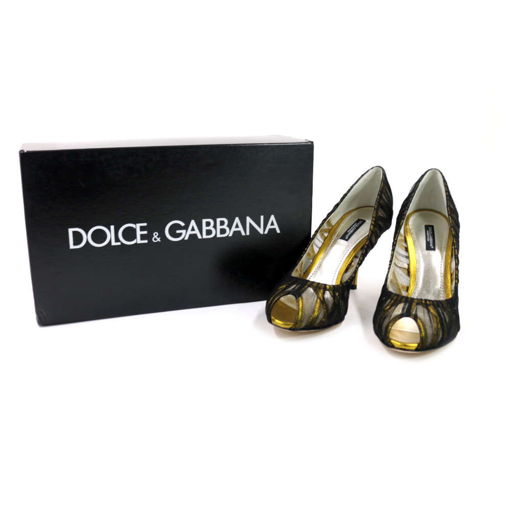 Dolce & Gabbana Decollete Tulle e Pelle Oro e Nero