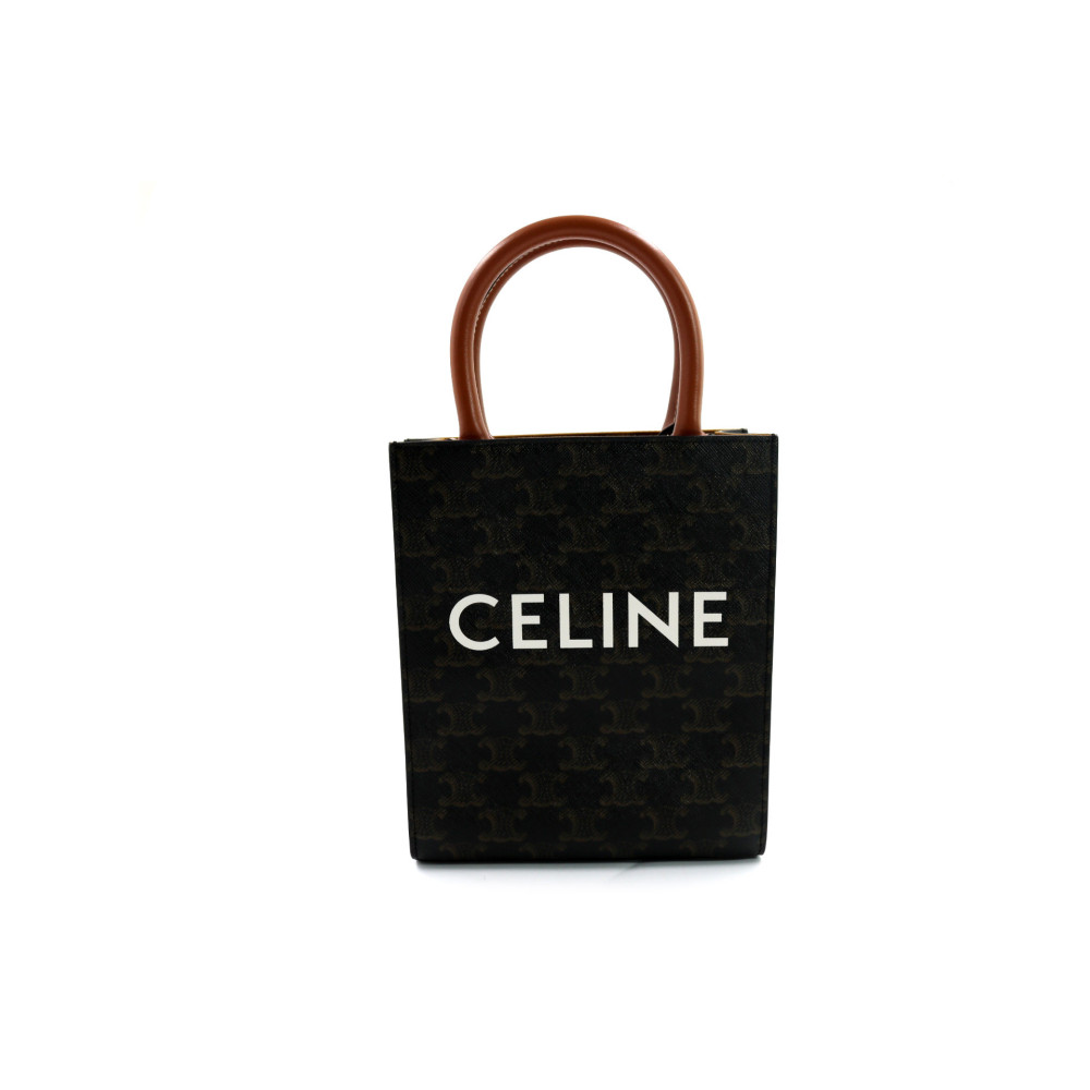 Celine Cabas Mini Vertical Tela Marrone