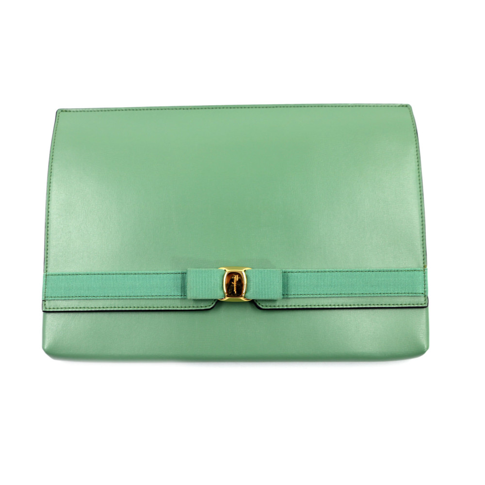 Ferragamo Clutch Pelle Verde Salvia