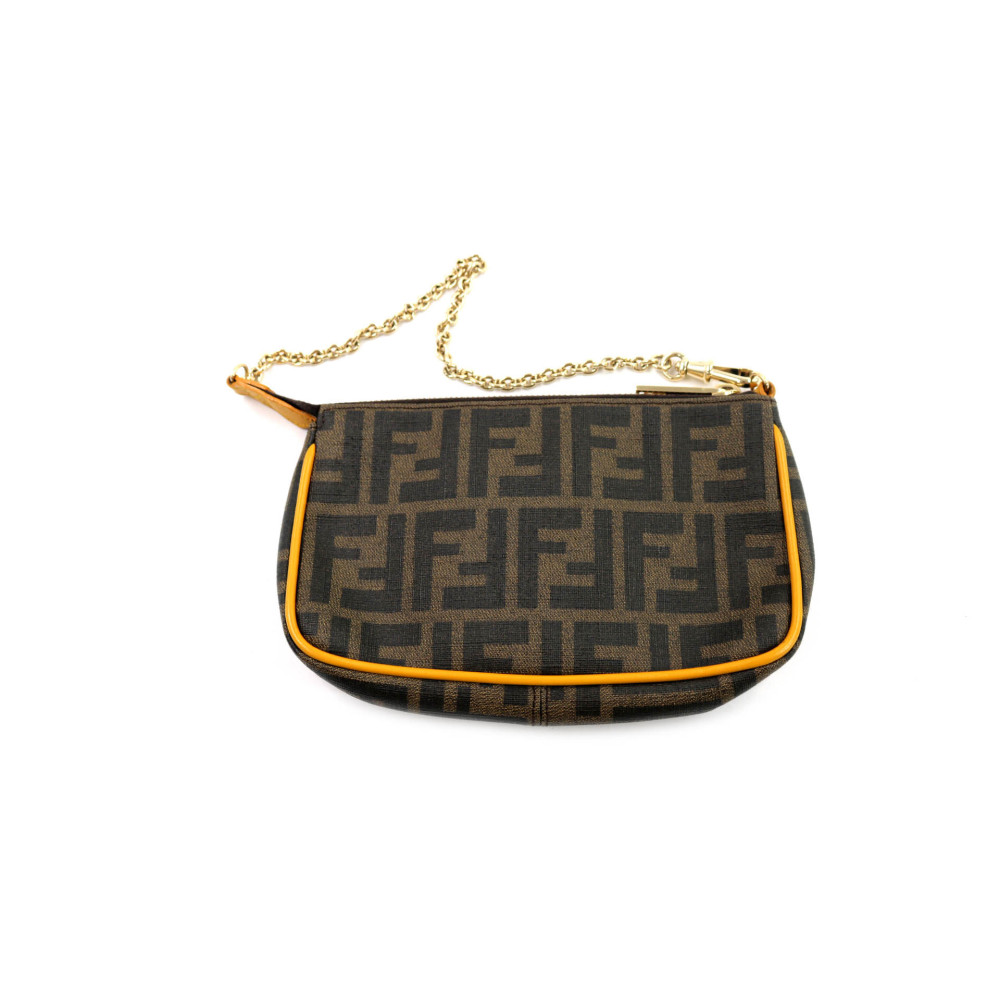 Fendi Pochette Cuir Toile Zucca Marrone