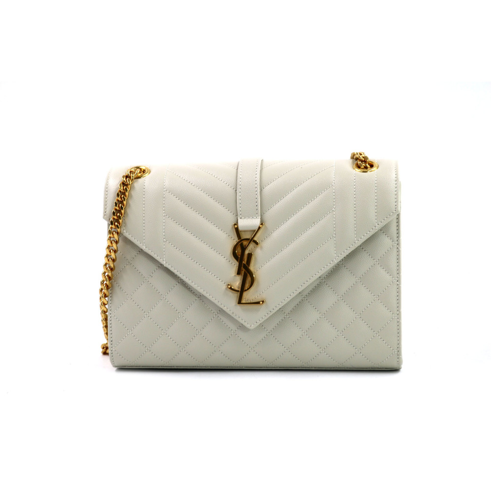 Saint Laurent Envelope Medium in Pelle bianco avorio
