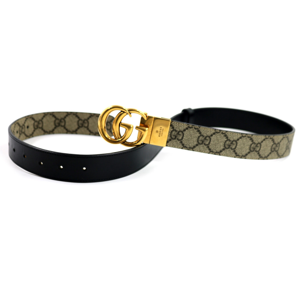 Gucci Cintura 85 GG reverse Beige e Pelle Nera