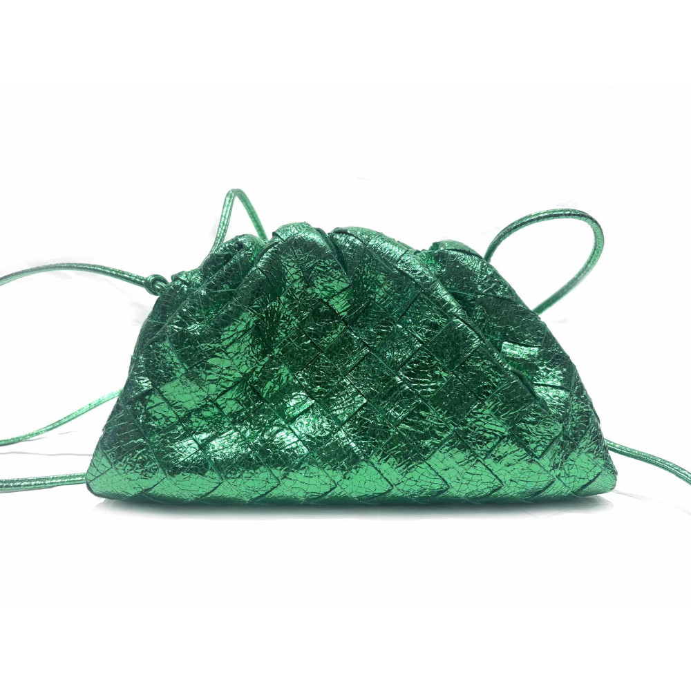 Bottega Veneta Pouch Mini Pelle Verde Metallico