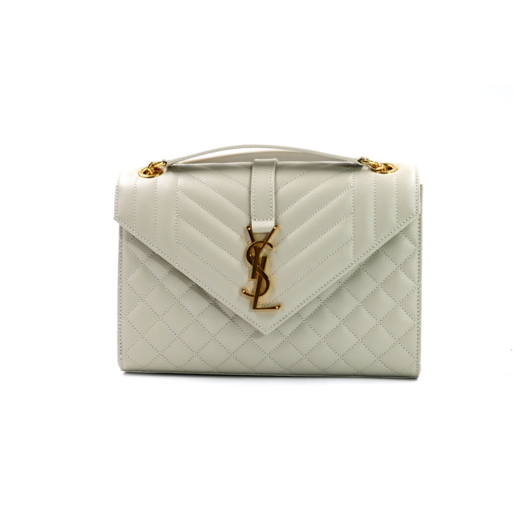 Saint Laurent Envelope Medium in Pelle Trapuntata Grain De Poudre Bianca