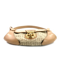 Fendi Pochette Tela e Pelle Beige