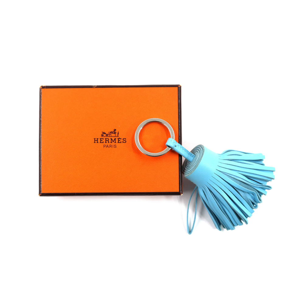 Hermes Charms Portachiavi Pelle Azzurra