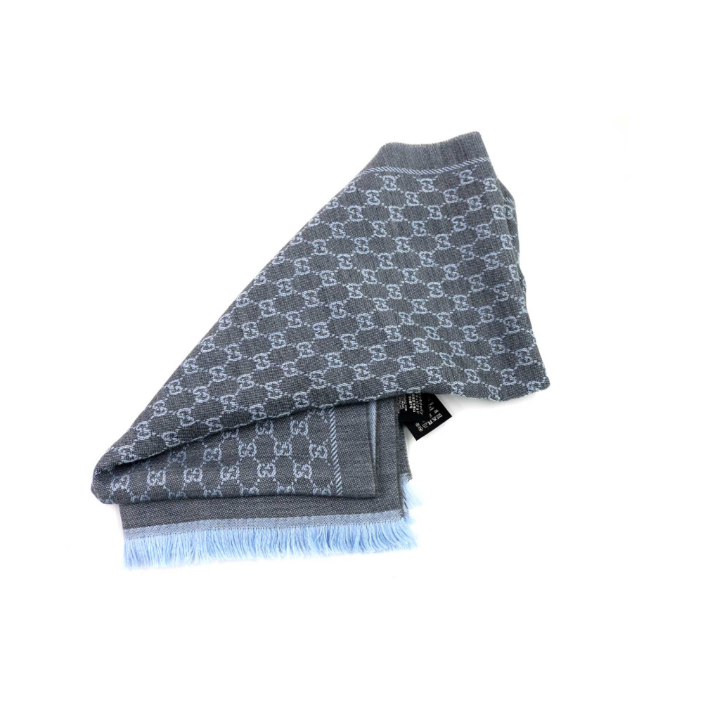 Gucci Sciarpa Lana e Seta Grigio e Celeste