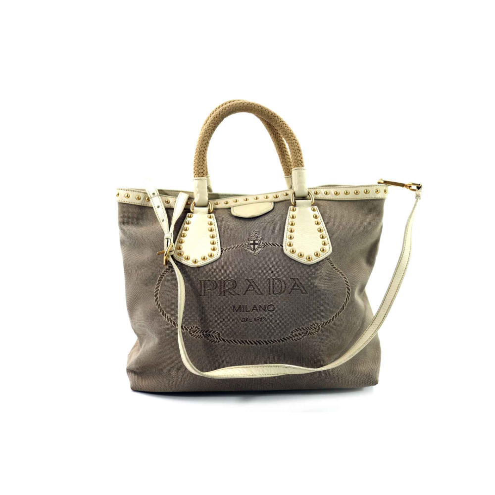 Prada Tote Bag Canapa Tela Beige