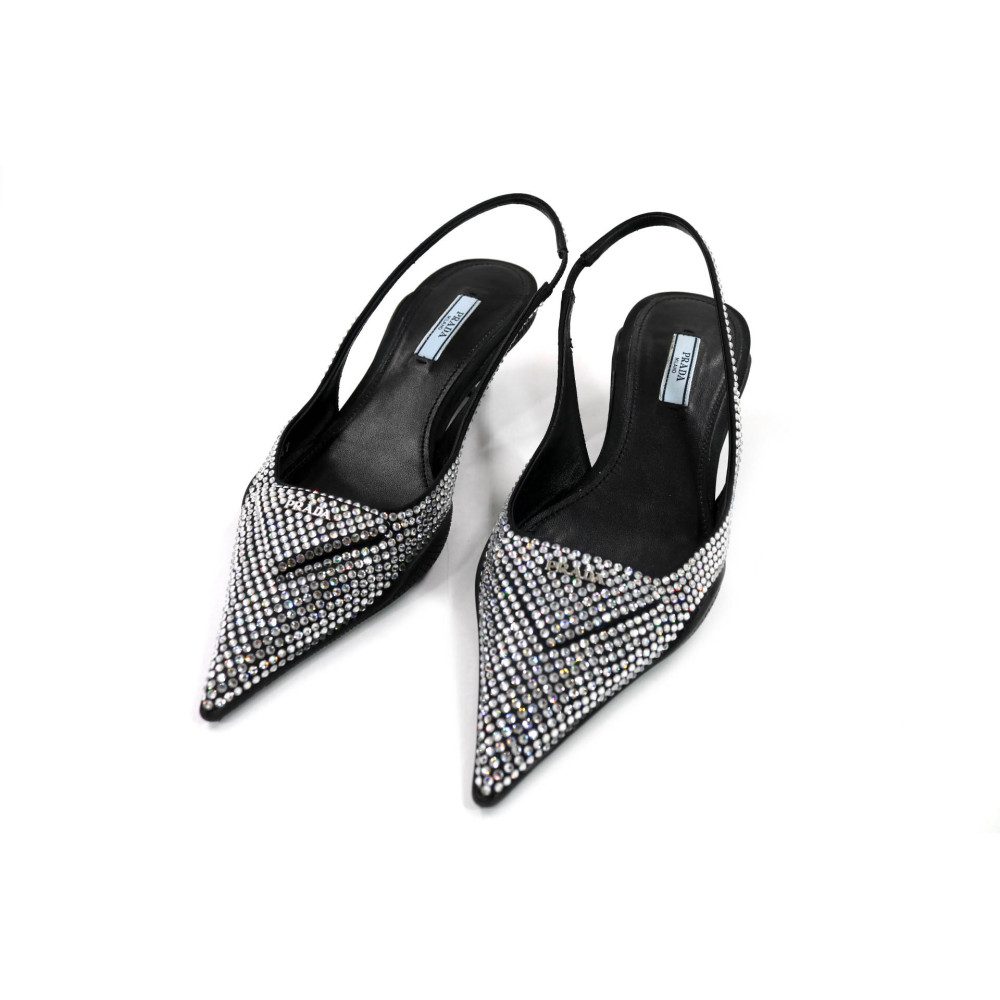Prada Sling Back Crystal Silver Pumps