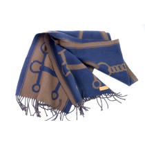 Hermes Blue and Brown Cashmere Scarf