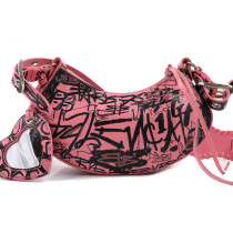 Balenciaga Le Cagole Graffiti Cuir de Veau Rose