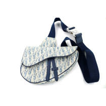 Dior Saddle Handbag White and Blue Fabric