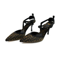 Fendi Sling Back Chaussures en Cuir et Chenille Noire et Marron