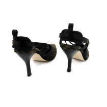 Fendi Sling Back Scarpa Pelle e Ciniglia Nera e Marrone