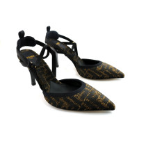 Fendi Sling Back Chaussures en Cuir et Chenille Noire et Marron