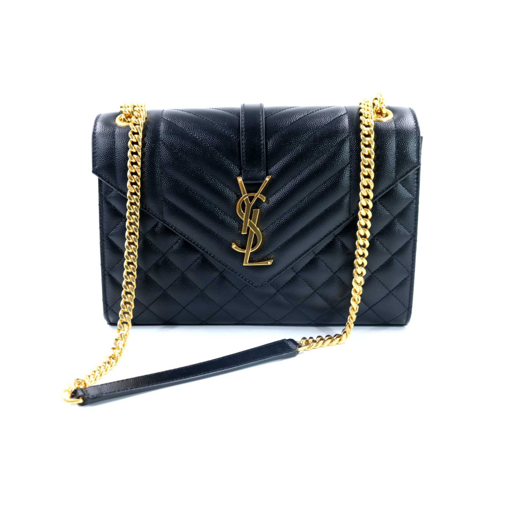 Saint Laurent Envelope Medium Schwarzes Leder